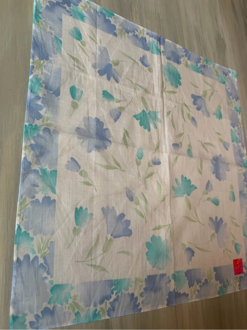 Ungaro Paris handkerchief white blue & teal watercolor made in Japan